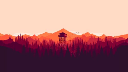 Minimalist Firewatch Forest Lookout Mountain Sunset PC Wallpaper
