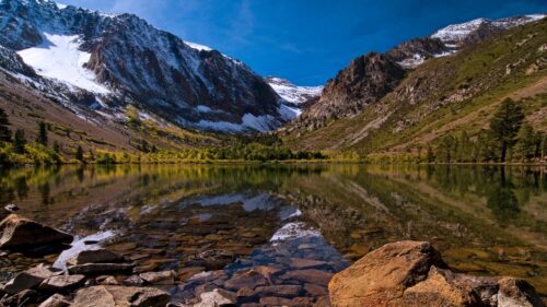 Breathtaking Alpine Lake and Snowy Mountain Peaks 4K Desktop Wallpaper