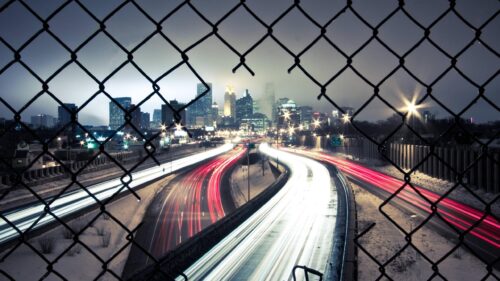 Minneapolis Skyline Night Highway Light Trails Desktop Wallpaper