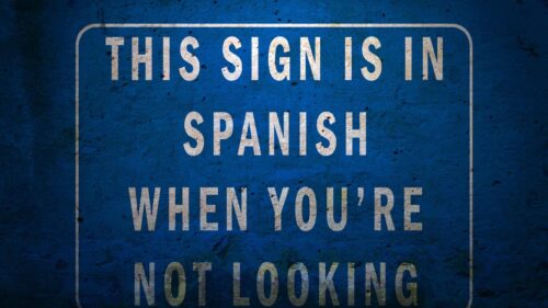 Funny This Sign Is In Spanish Text Quote Blue Background 4K Wallpaper