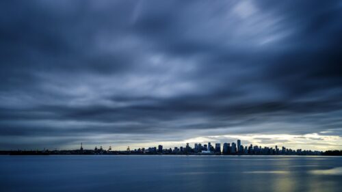 Stunning Vancouver City Skyline at Twilight Over Water PC Wallpaper