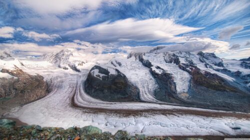 Breathtaking Alpine Glacier and Snow Capped Mountain Peaks PC Wallpaper