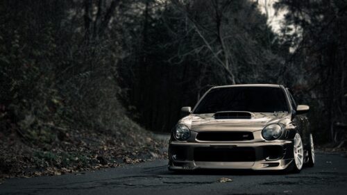 Subaru Impreza WRX STI Stanced on Forest Road 4K Desktop Wallpaper