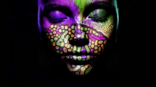 Abstract Neon Face Paint Digital Art Portrait 4K Wallpaper