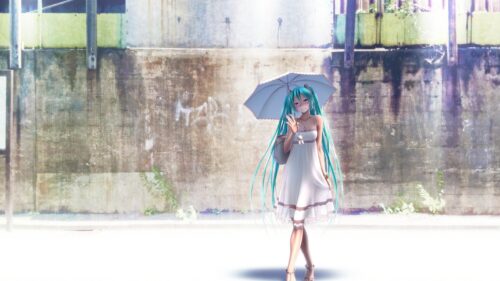 Hatsune Miku Summer White Dress with Umbrella Anime Desktop Wallpaper