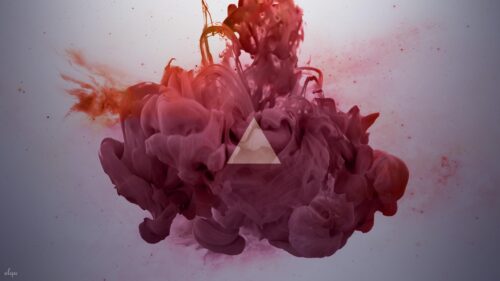 Minimalist Red Ink Cloud with Geometric Triangle Abstract PC Wallpaper