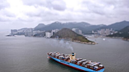Maersk Line Container Ship Sailing Through Coastal Waters 4K Wallpaper