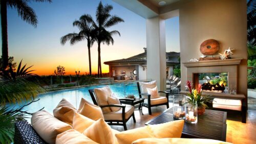 Luxury Tropical Villa Sunset Terrace with Infinity Pool PC Wallpaper
