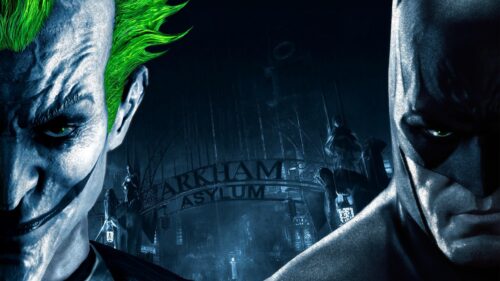 Batman and Joker Facing Off at Arkham Asylum PC Wallpaper