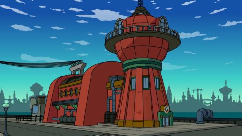 Futurama Planet Express Building Iconic Sci Fi Animation PC Wallpaper