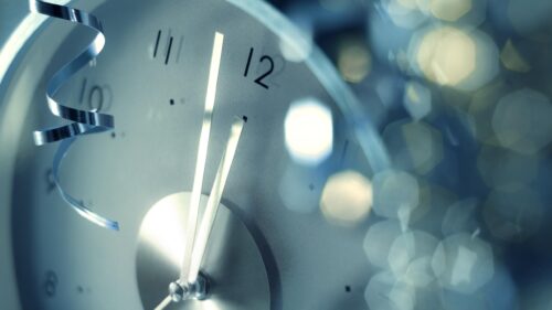 New Year Eve Midnight Countdown Clock Elegant Blue 4K Wallpaper