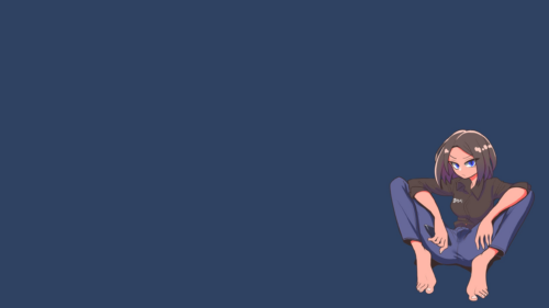 Minimalist Anime Girl Sitting Dark Blue Background PC Wallpaper