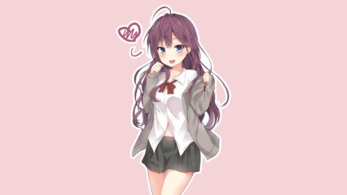 Cute Anime Girl with Purple Hair and School Uniform PC Wallpaper