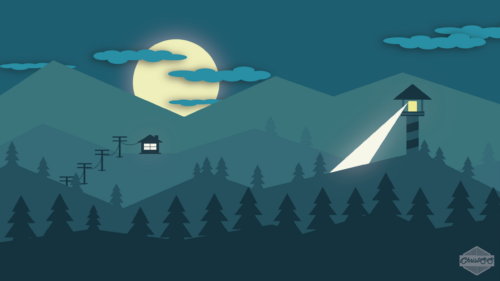Minimalist Night Landscape with Lighthouse and Moon PC Wallpaper