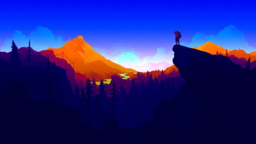 Minimalist Hiker Standing on Mountain Peak Sunset View 4K Wallpaper