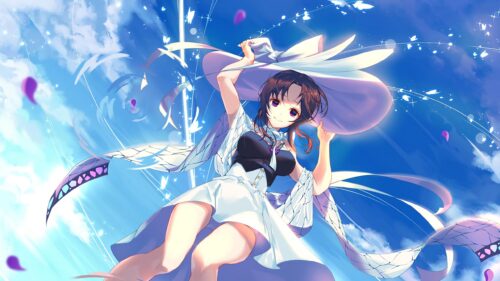 Anime Girl with Butterfly Wings and Sun Hat Sky Aesthetic 4K Wallpaper