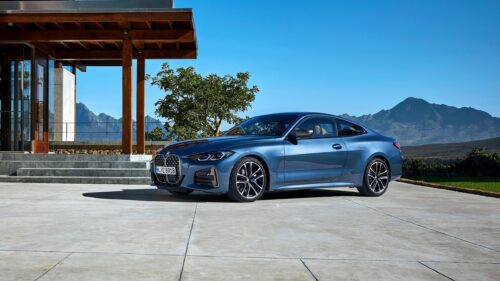 Blue BMW 4 Series Coupe Parked at a Luxury Villa 4K Desktop Wallpaper