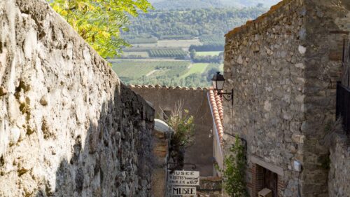 Rustic Stone Alleyway in French Countryside Scenic Desktop Wallpaper