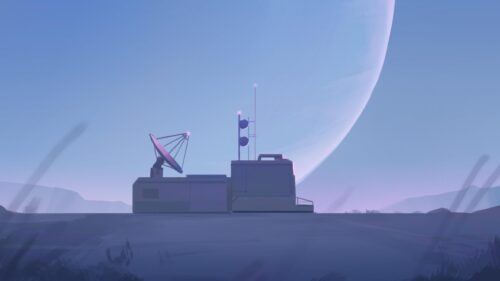 Minimalist Sci-Fi Radar Station Under a Massive Planet 4K Wallpaper