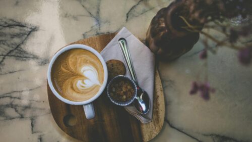 Cozy Coffee Latte Art with Cookie and Brown Sugar PC Wallpaper