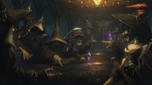Group of Wizards Meeting at a Magical Table Fantasy Art PC Wallpaper