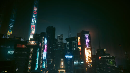Cyberpunk Night City Neon Skyscrapers Digital Art PC Wallpaper