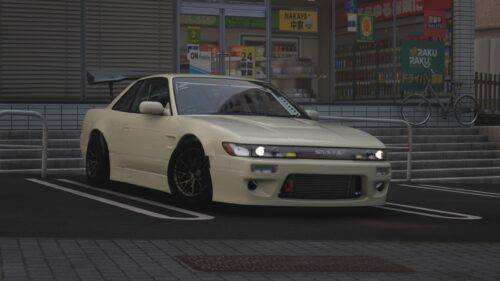Modified Nissan Silvia S13 Drifting Machine in Japanese Convenience Store Parking 4K Wallpaper