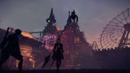 NieR Automata 2B and 9S at the Amusement Park 4K PC Wallpaper