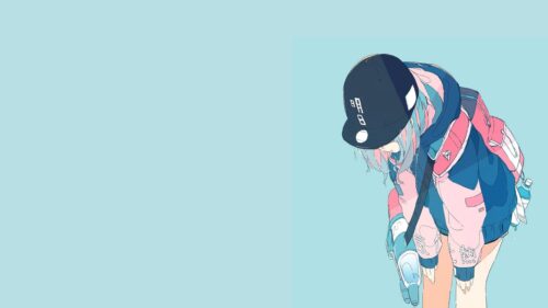 Minimalist Anime Girl with Pastel Aesthetic PC Wallpaper