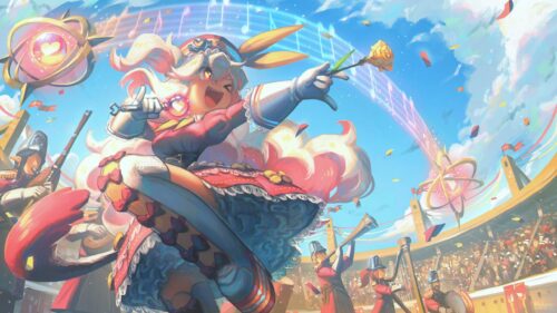 Anime Girl Conductor Leading an Orchestral Stadium Performance 4K Wallpaper