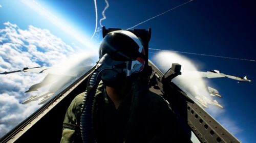 Fighter Jet Pilot in High Altitude Cockpit View PC Wallpaper