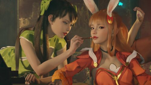 Anime Girls Makeup Session Cinematic 4K Desktop Wallpaper