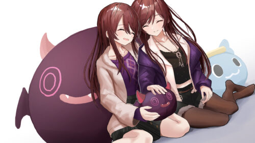 Cute Anime Girls with Plushies Kawaii Art PC Wallpaper
