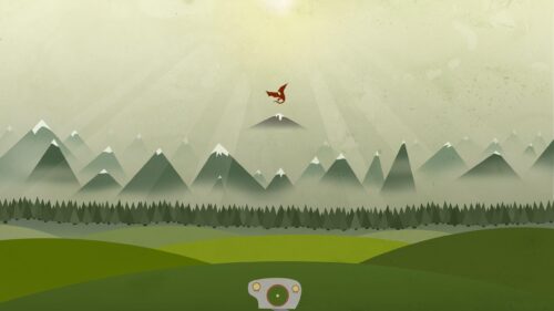 Minimalist Fantasy Dragon Flying Over Misty Mountain Range 4K Wallpaper