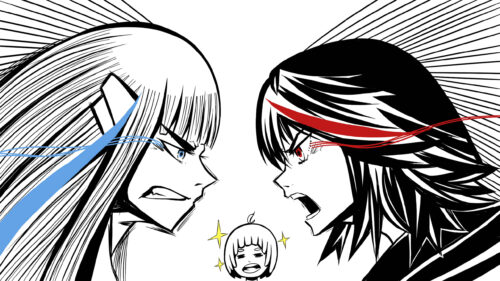 Kill La Kill Ryuko Matoi and Satsuki Kiryuin Intense Anime Duel Desktop Wallpaper