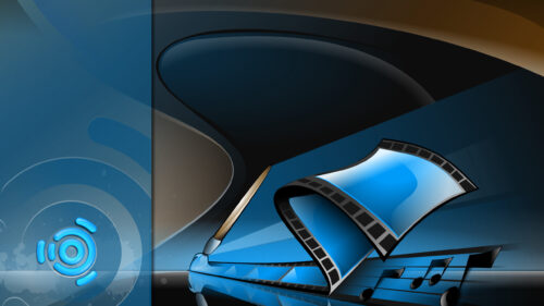 Abstract Cinematic Blue Piano and Film Reel 4K Wallpaper