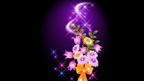 Stunning Purple Floral Bouquet with Sparkling Stars Desktop Wallpaper