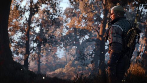 Geralt of Rivia in Autumn Forest The Witcher 3 PC Wallpaper