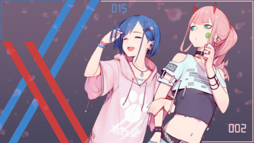 Ichigo and Zero Two Darling in the Franxx Anime Girls PC Wallpaper