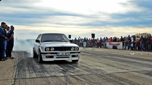White BMW E30 M3 Drifting on Drag Strip PC Wallpaper