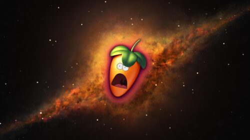 FL Studio Logo Shocked Expression in Deep Space 4K Wallpaper