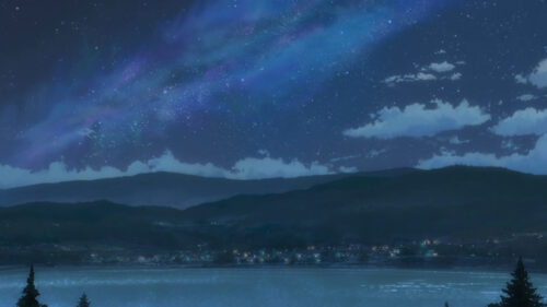 Stunning Anime Night Sky Over Lake and Mountains PC Wallpaper