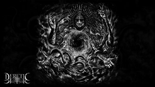 Dark Surreal Occult Entity with Serpents Black and White 4K Wallpaper