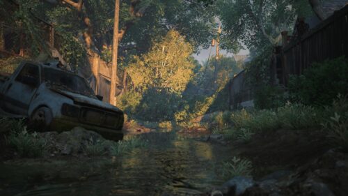 Post Apocalyptic Abandoned Truck in Overgrown Forest Path PC Wallpaper