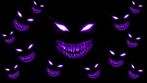 Eerie Glowing Purple Grinning Monsters Dark Abstract PC Wallpaper