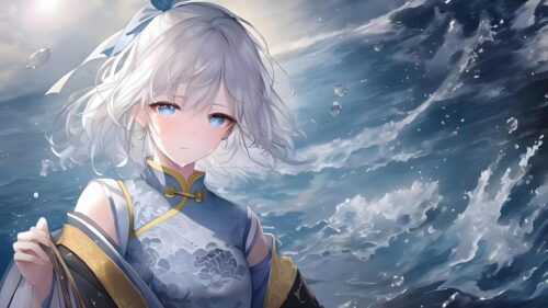 Beautiful Anime Girl with White Hair in Traditional Dress 4K PC Wallpaper