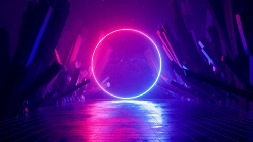 Glowing Neon Circle Abstract Synthwave Landscape PC Wallpaper