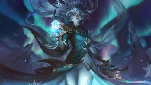 Fantasy Ice Queen Sorceress with Magical Aurora Borealis PC Wallpaper