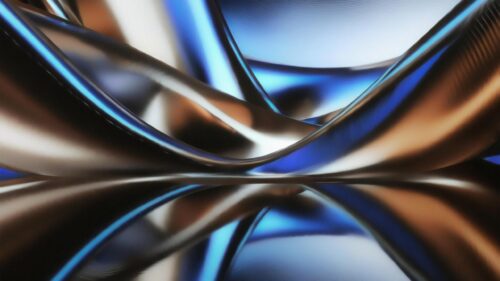 Abstract Liquid Metallic Waves with Blue and Bronze Reflections 4K Wallpaper