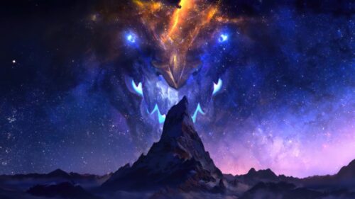Cosmic Dragon Over Snowy Mountain Peak 4K Desktop Wallpaper
